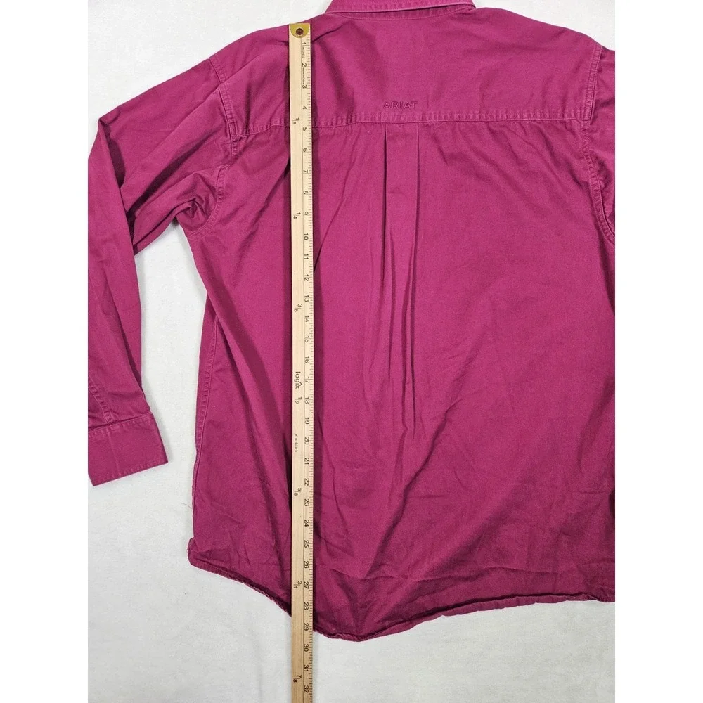 Ariat Shirt Mens Med Red Long Sleeve Button Down Pocket Logo 100% Cotton Western